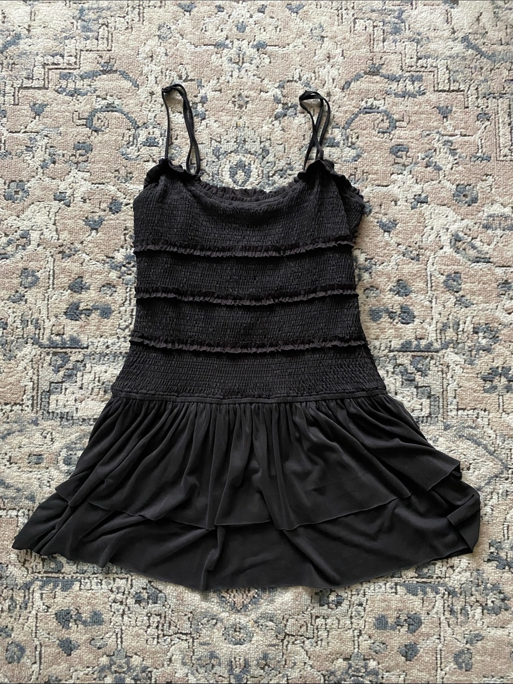 Urban Outfitters Black Smocked Ruffle Slip Dress